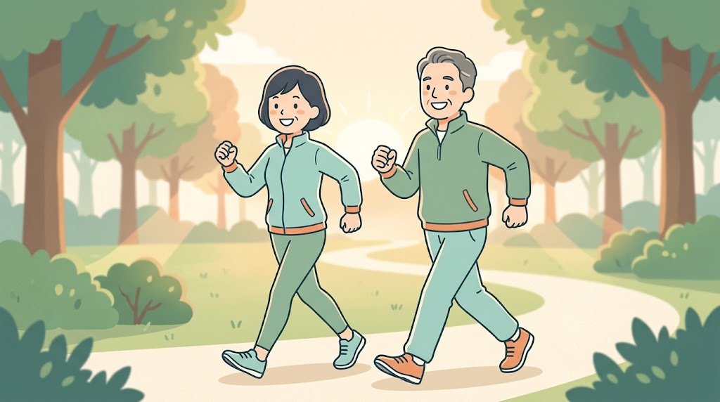カレンダーと手帳で生活管理する夫婦のイラスト
