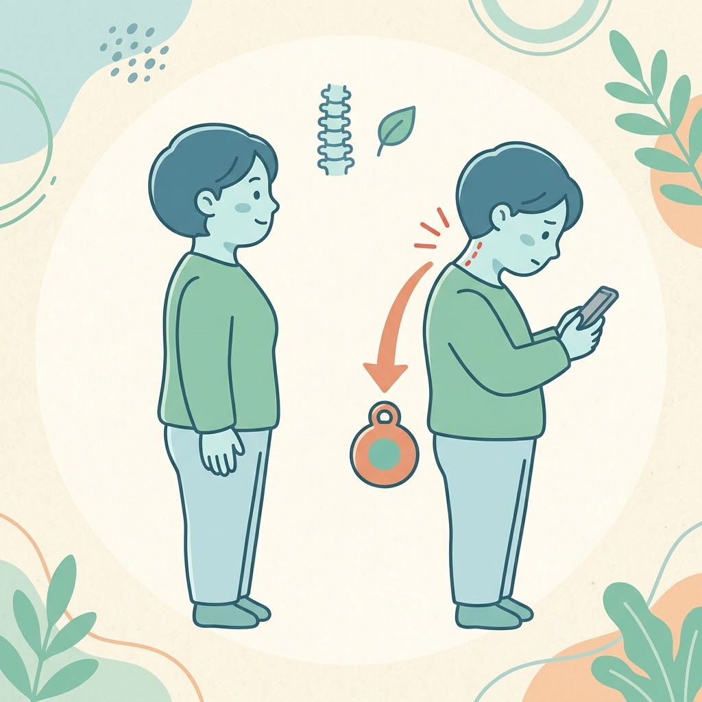 スマホ首と正しい姿勢の比較イラスト