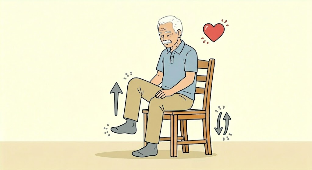 椅子に座って足踏み運動をする高齢男性のイラスト