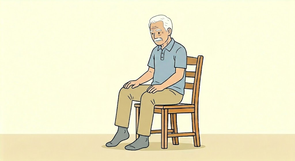 椅子に座ってかかと上げ運動をする高齢男性のイラスト