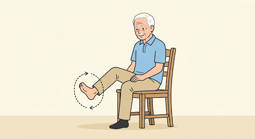 椅子に座って足首を回す高齢男性のイラスト