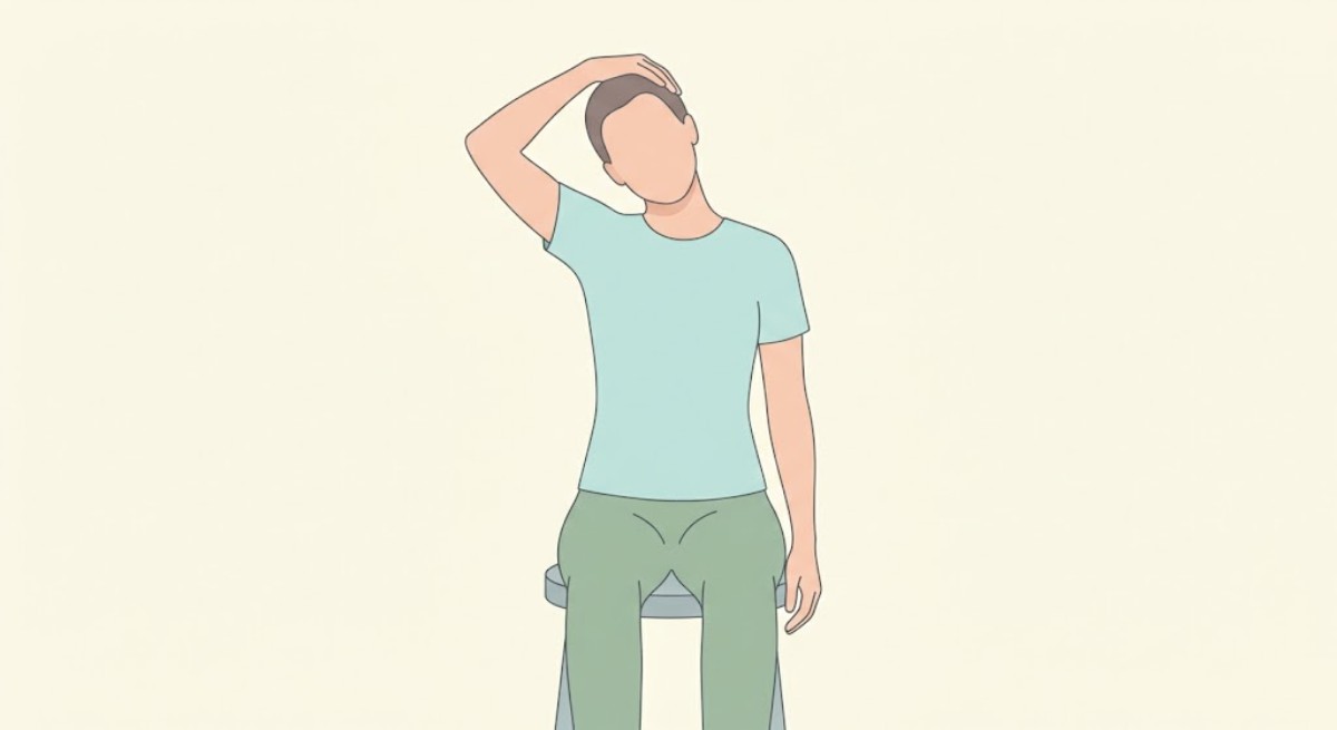 首の横倒しストレッチのイラスト