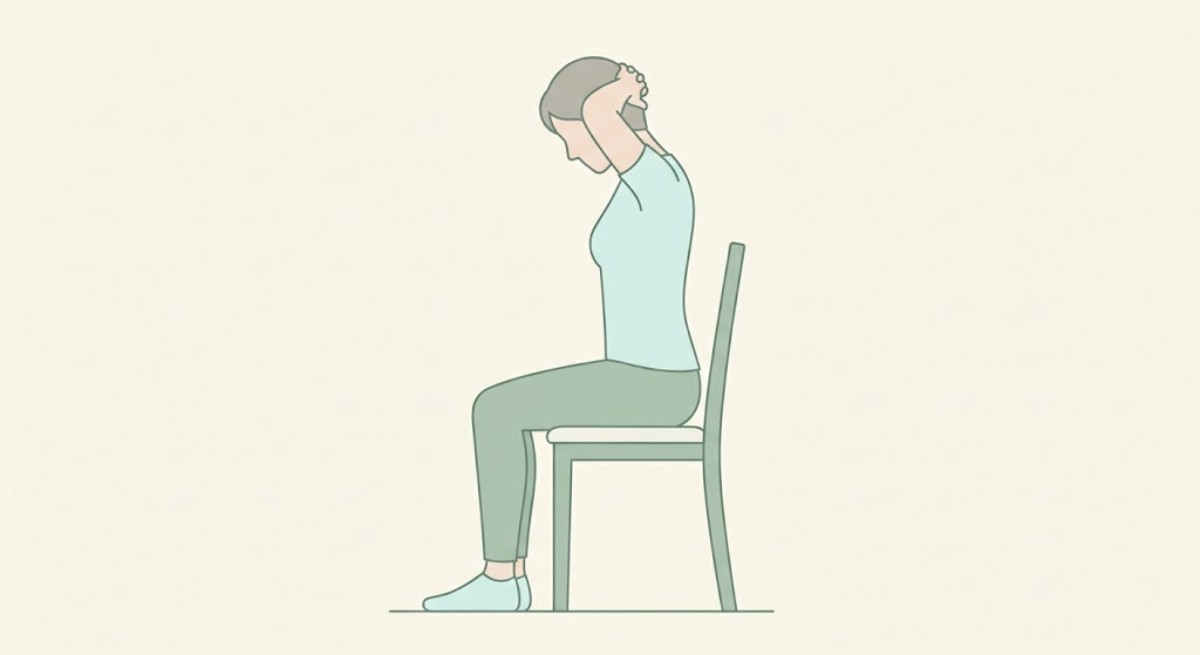 首の後ろ伸ばしストレッチのイラスト