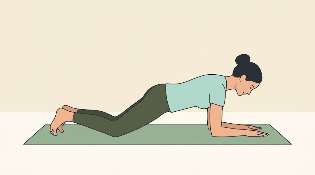 膝つきプランクのエクササイズイラスト:膝をついた状態でプランクする女性